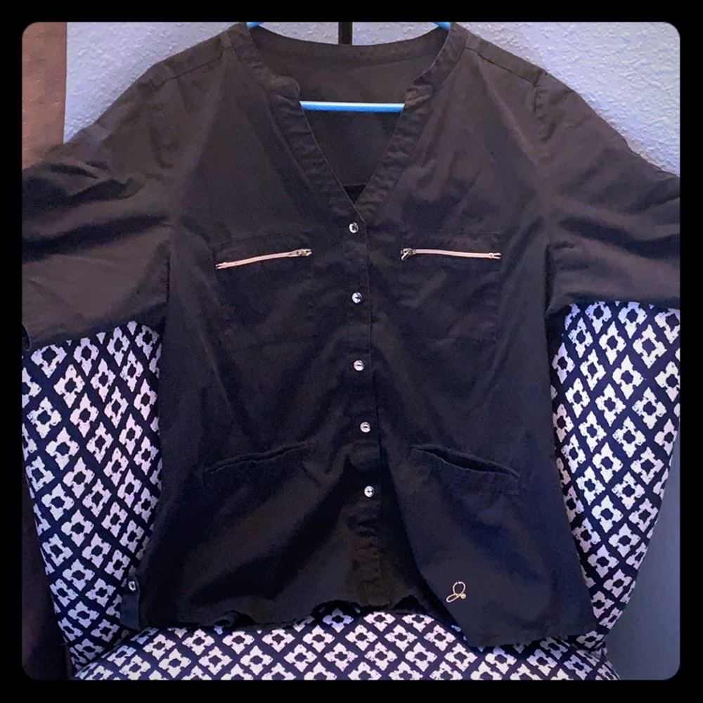 Button up Jaanuu black scrub top